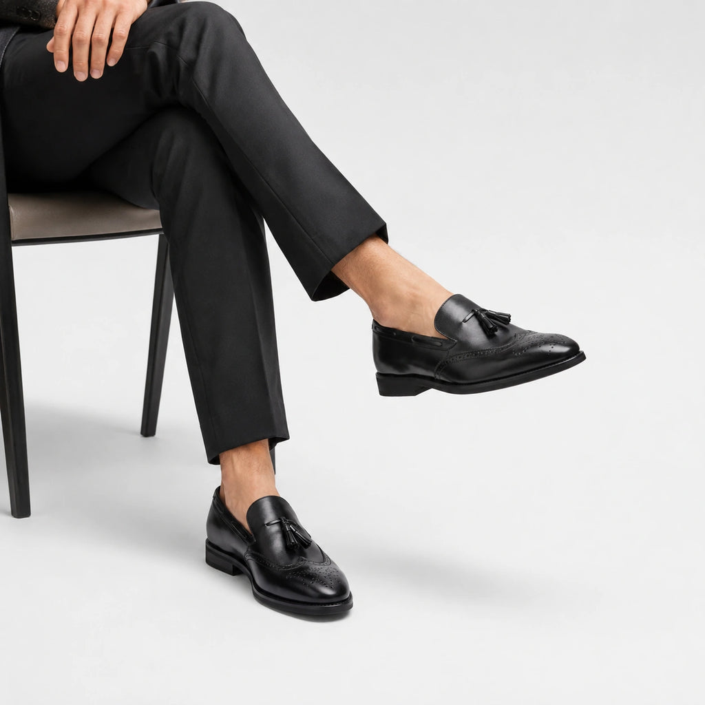 Mocassin en Cuir Vernis à Gland Noir Talon Homme | Lenny