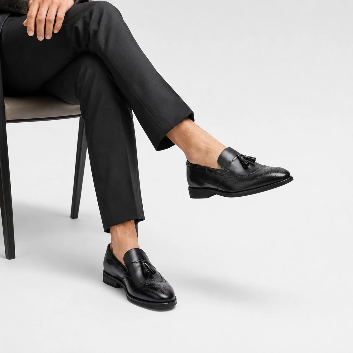 Mocassin en Cuir Vernis à Gland Noir Talon Homme | Lenny
