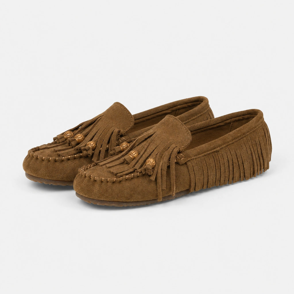 Mocassin Indien en Daim Marron à Frange pour Femme | Lilia