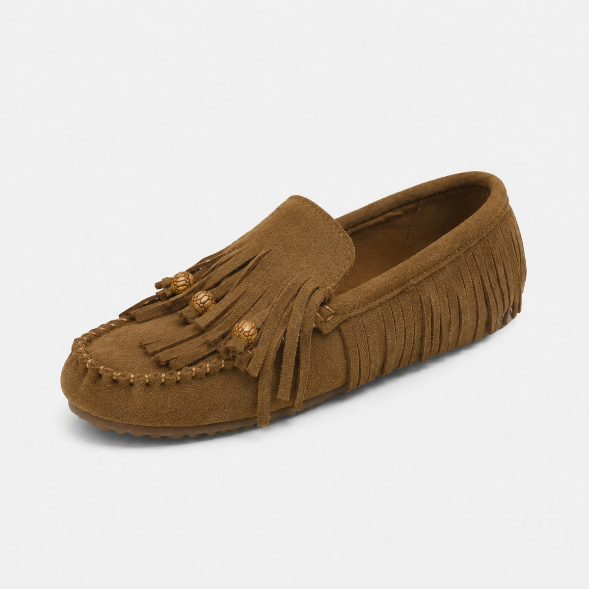 Mocassin Indien en Daim Marron à Frange pour Femme | Lilia