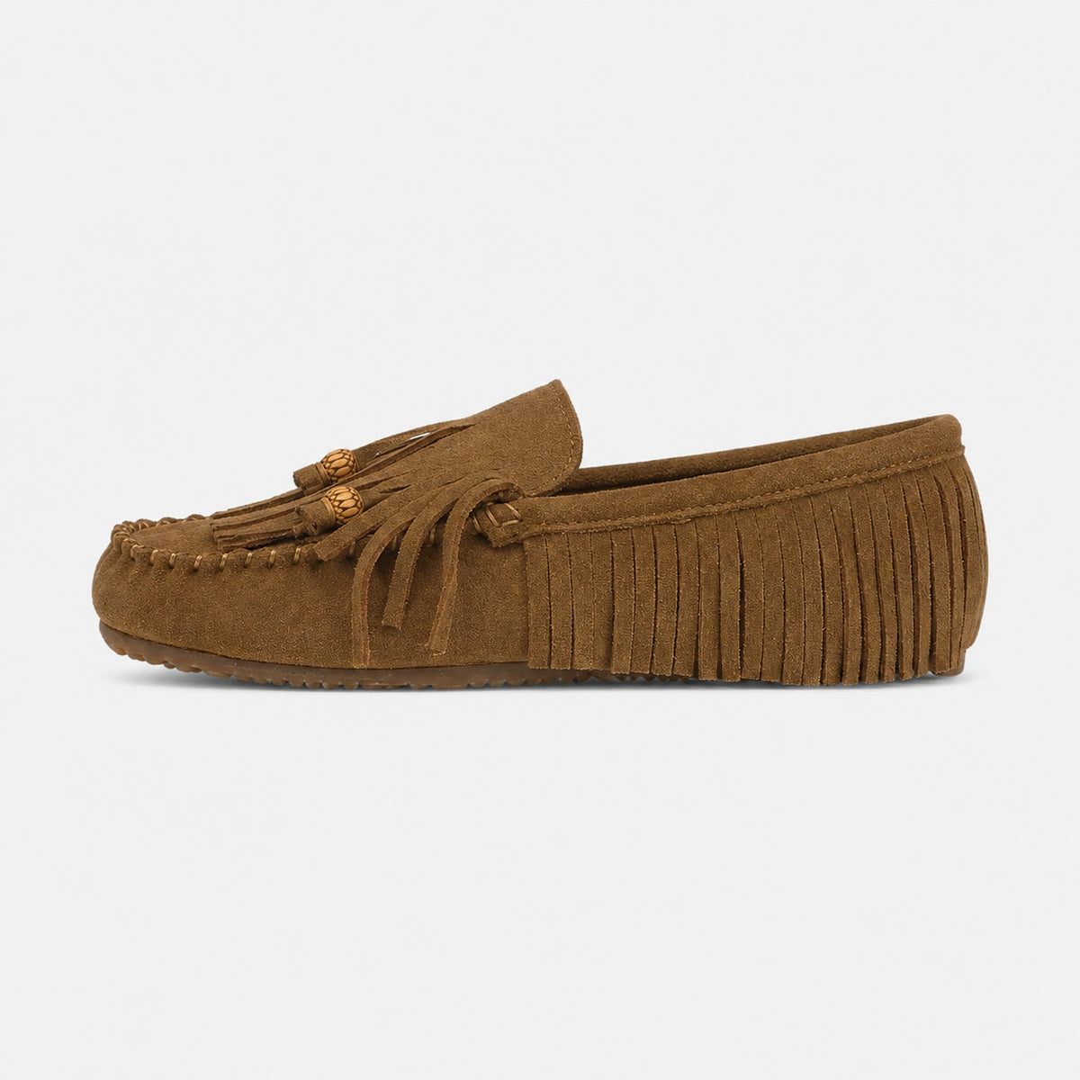 Mocassin Indien en Daim Marron à Frange pour Femme | Lilia