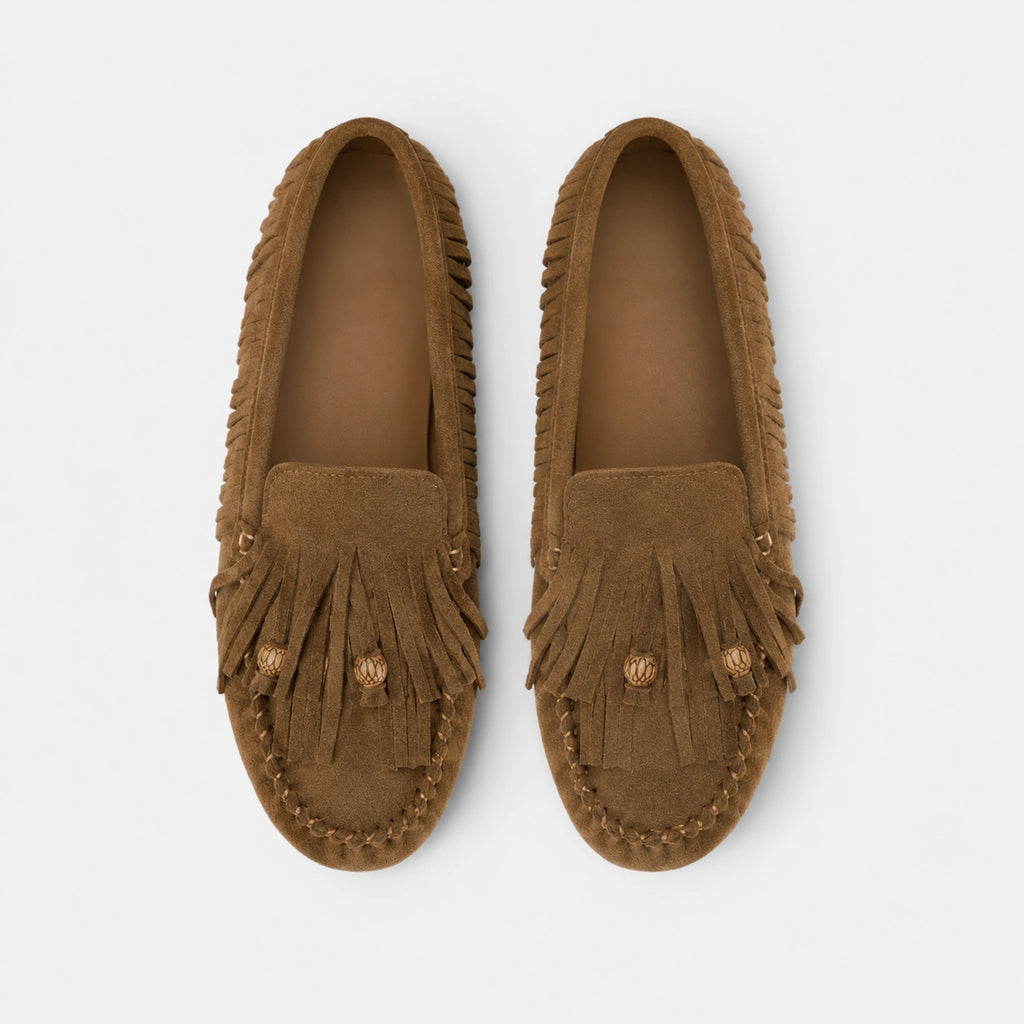 Mocassin Indien en Daim Marron à Frange pour Femme | Lilia