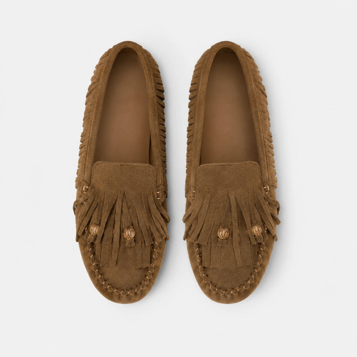 Mocassin Indien en Daim Marron à Frange pour Femme | Lilia