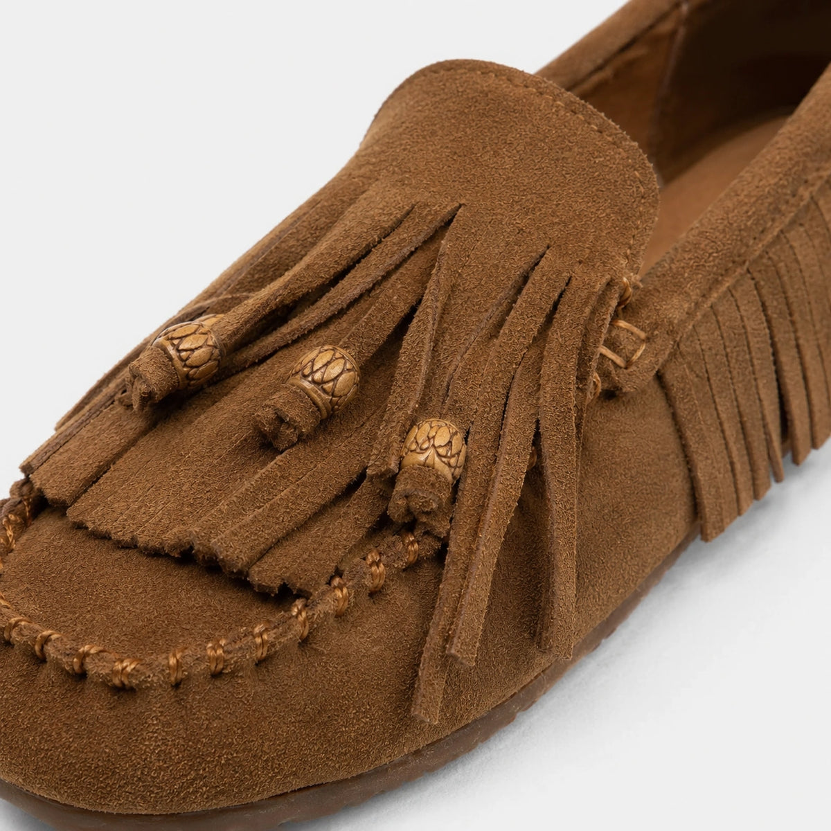 Mocassin Indien en Daim Marron à Frange pour Femme | Lilia