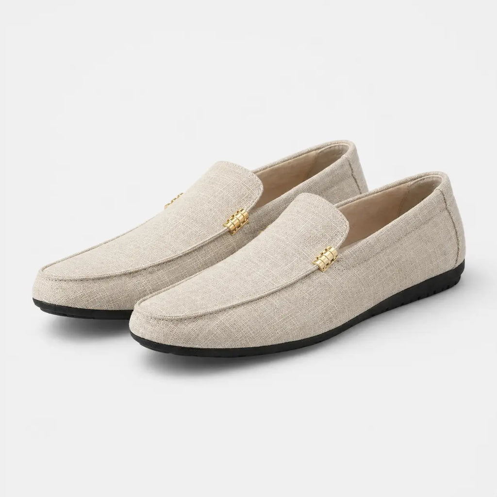 Mocassin Tissu Beige Casual avec Barrette Dorée pour Homme | Lucien