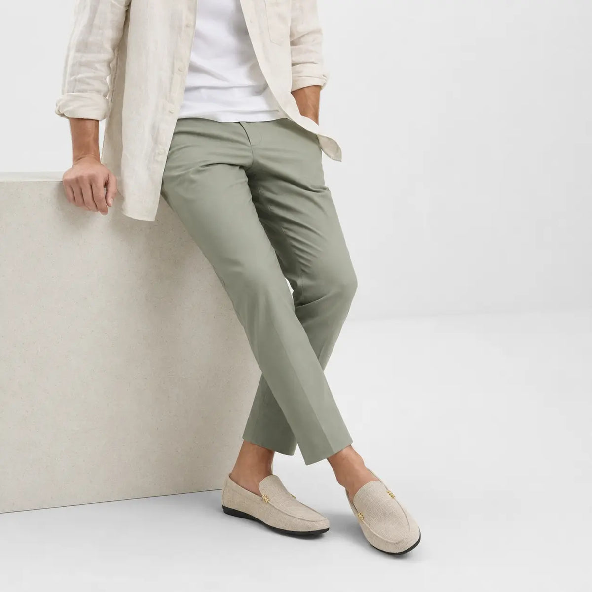 Mocassin Tissu Beige Casual avec Barrette Dorée pour Homme | Lucien