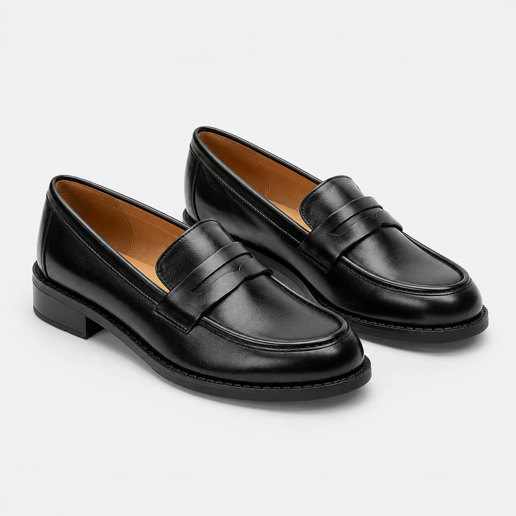 Mocassin en Cuir Vernis Noir à Talon pour Femme | Mathilde