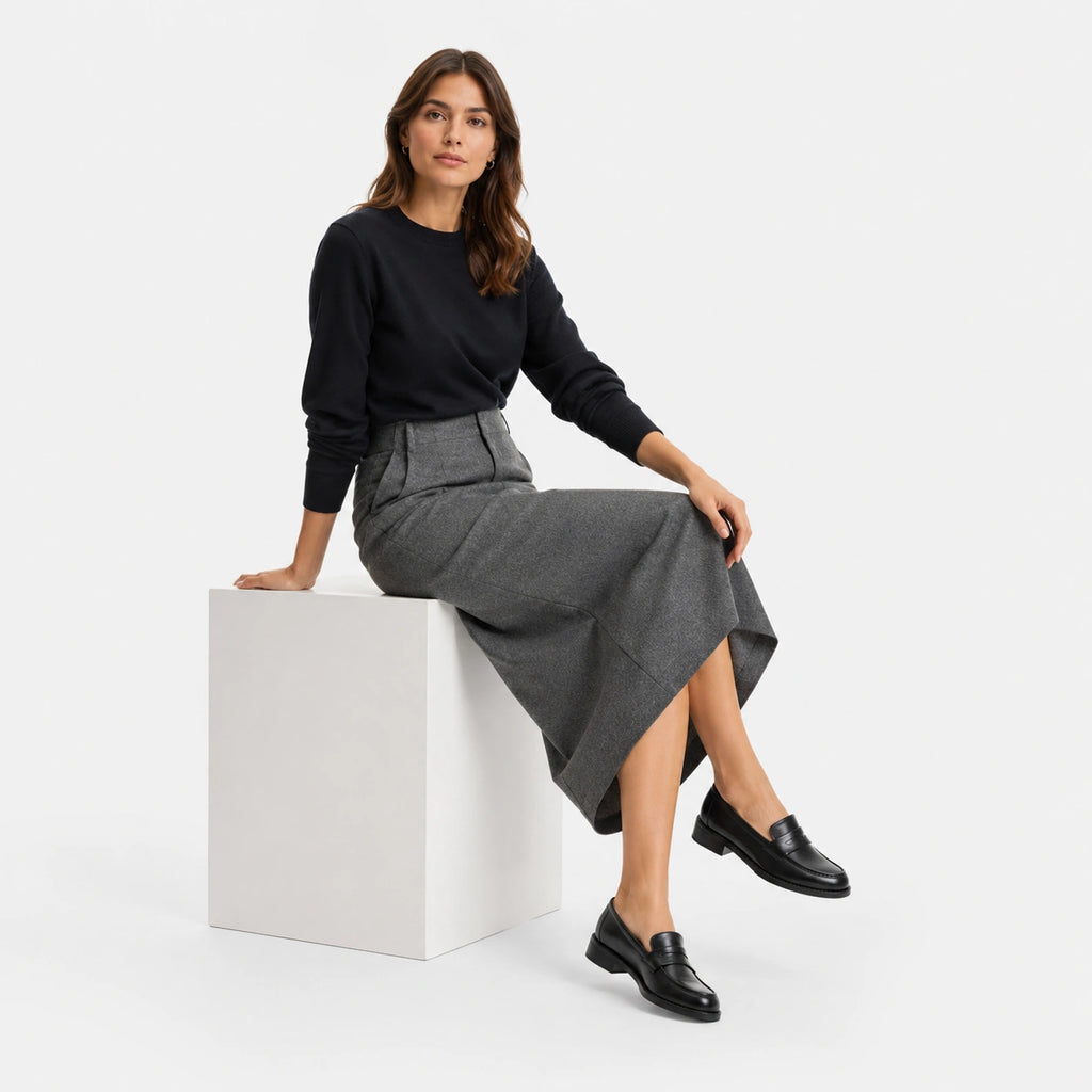 Mocassin en Cuir Vernis Noir à Talon pour Femme | Mathilde