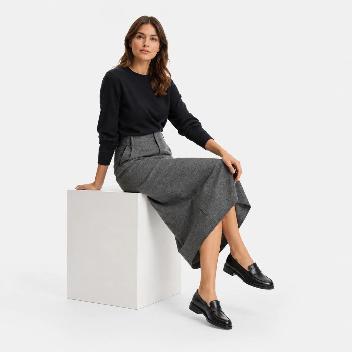 Mocassin en Cuir Vernis Noir à Talon pour Femme | Mathilde