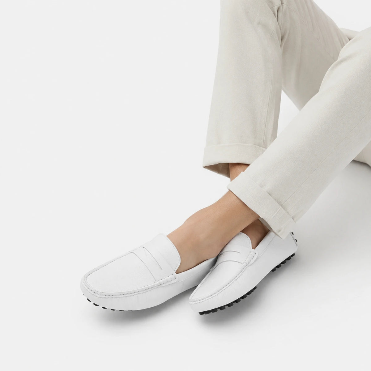 Mocassin pour Bateau en Cuir Vernis Blanc Homme | Mathis
