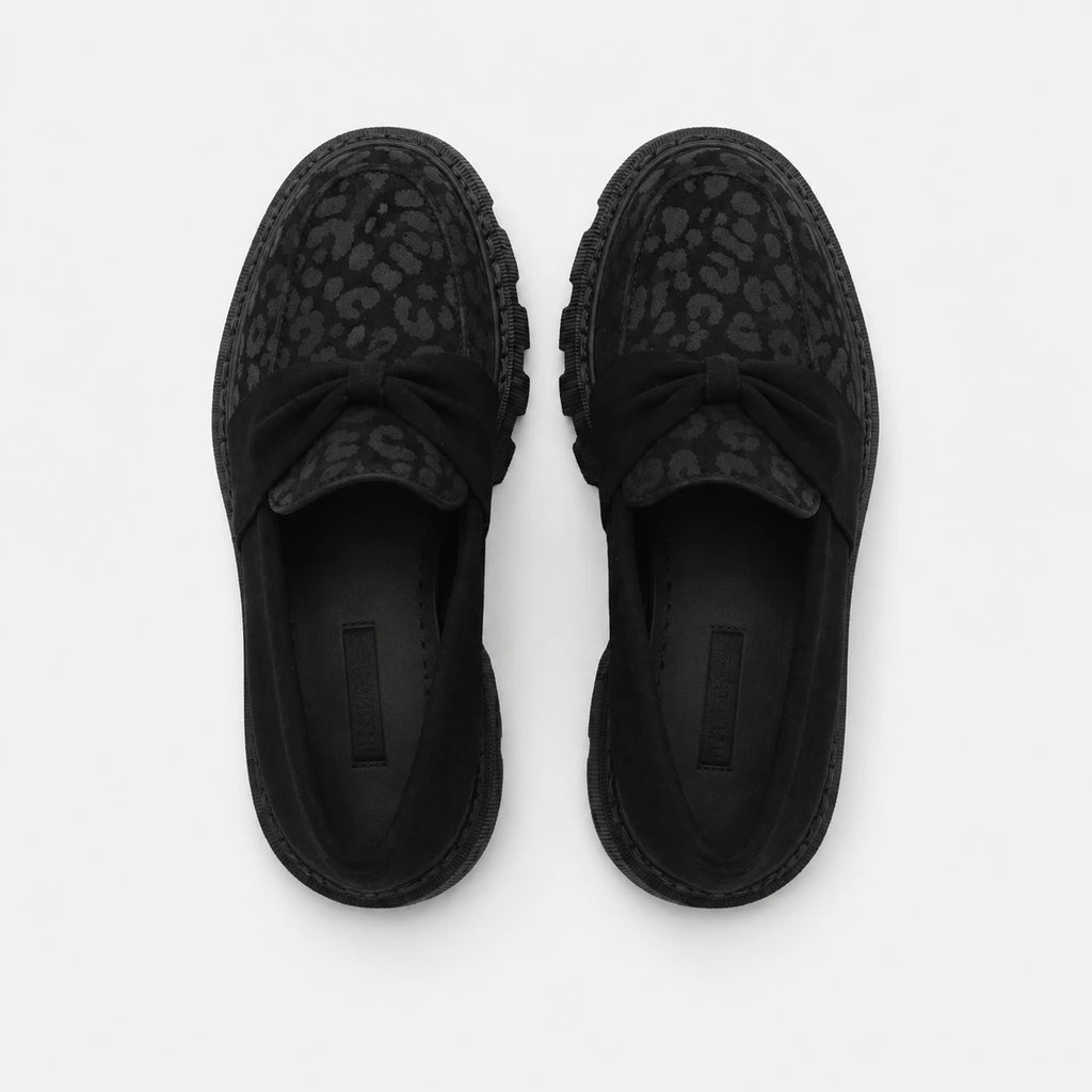 Mocassin Noir Imprimé Léopard Femme | Maureen