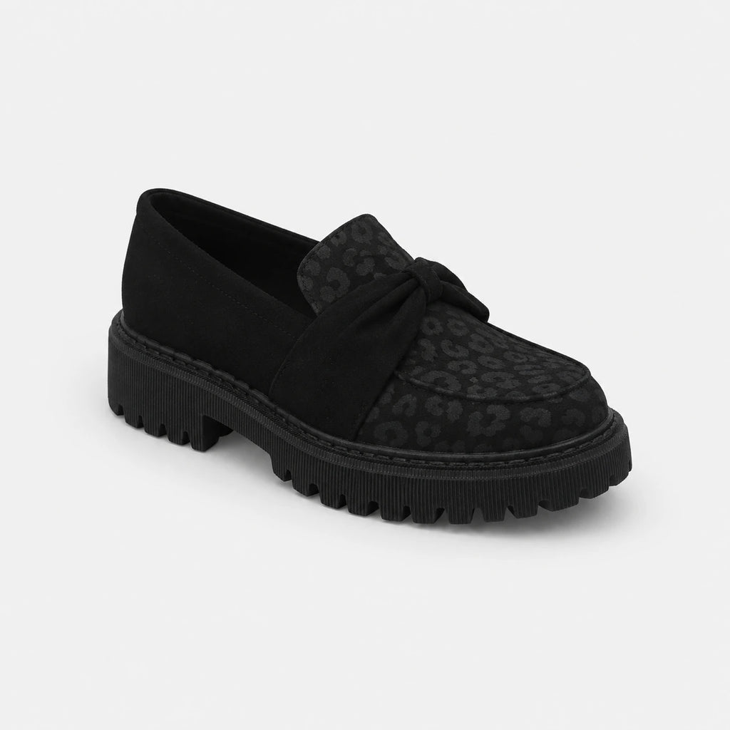 Mocassin Noir Imprimé Léopard Femme | Maureen