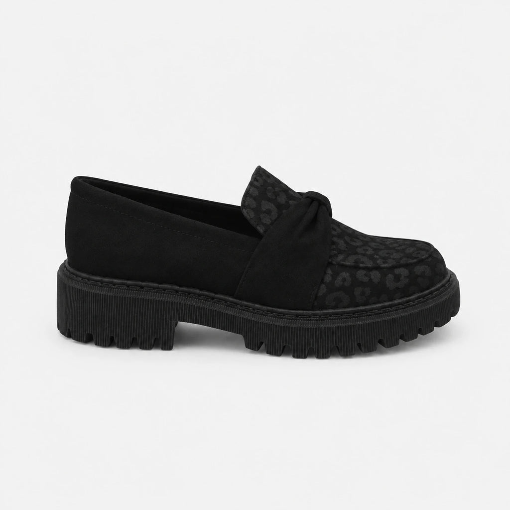 Mocassin Noir Imprimé Léopard Femme | Maureen