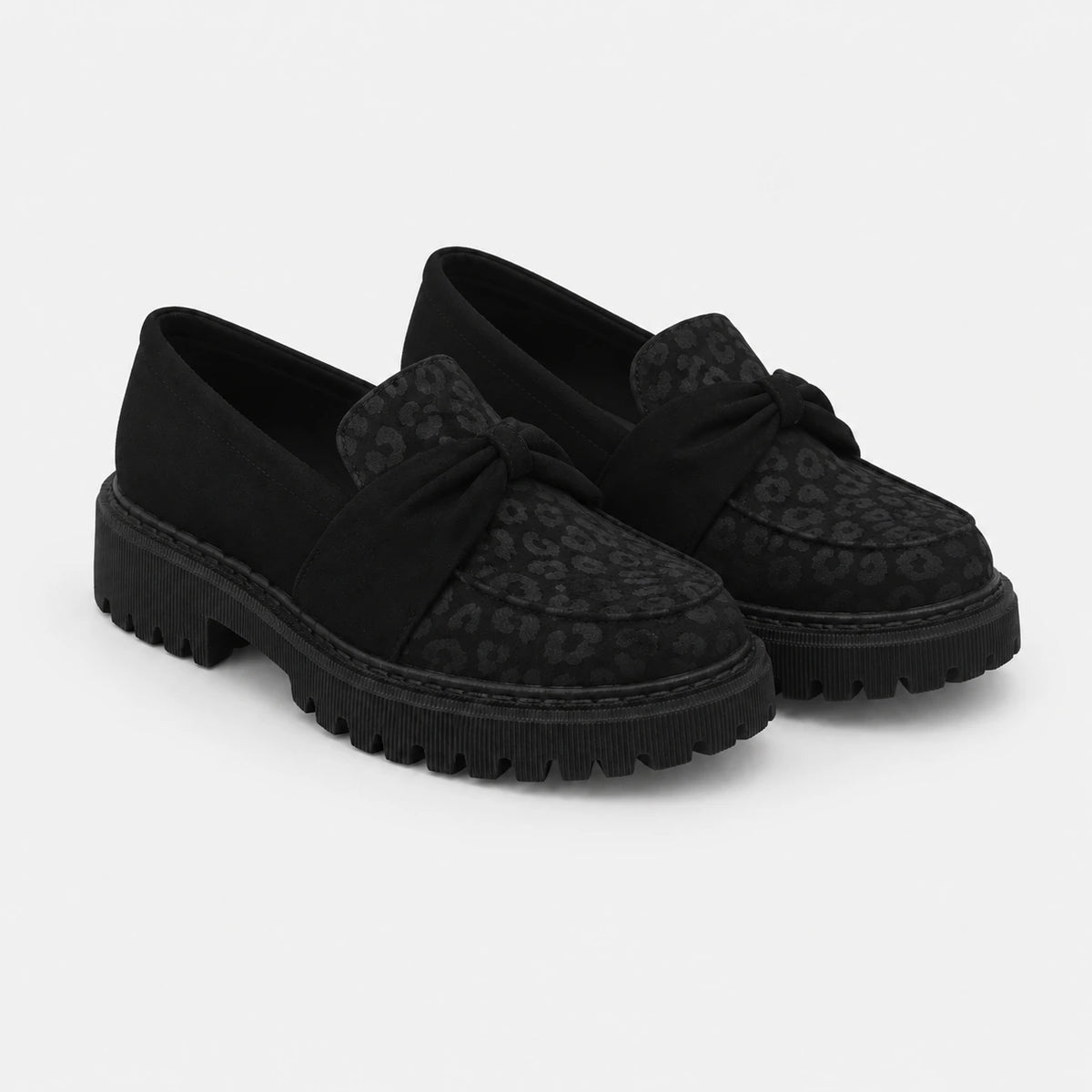 Mocassin Noir Imprimé Léopard Femme | Maureen