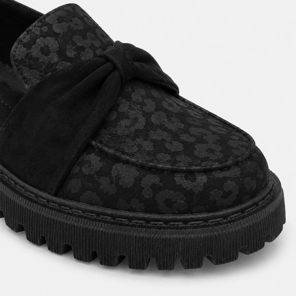 Mocassin Noir Imprimé Léopard Femme | Maureen