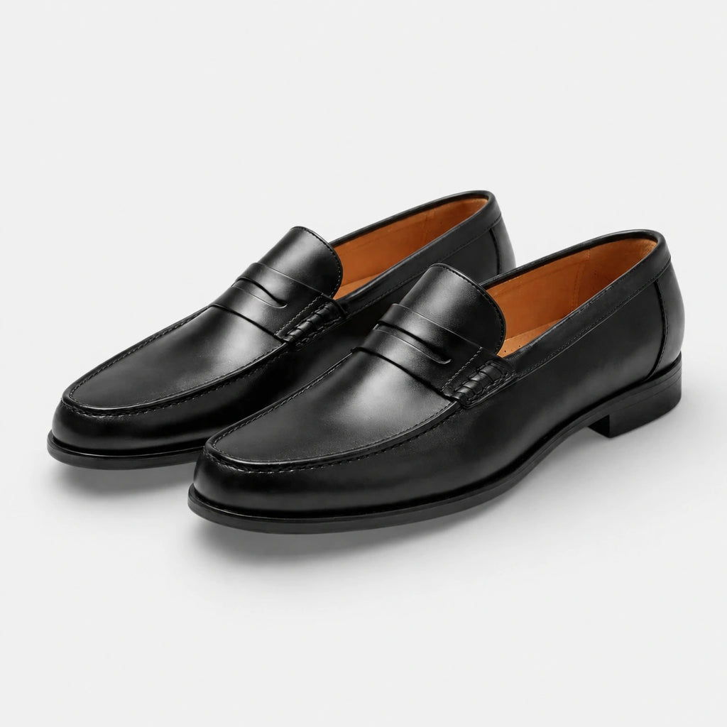 Mocassin en Cuir Noir Vernis à Talon | Nicolas