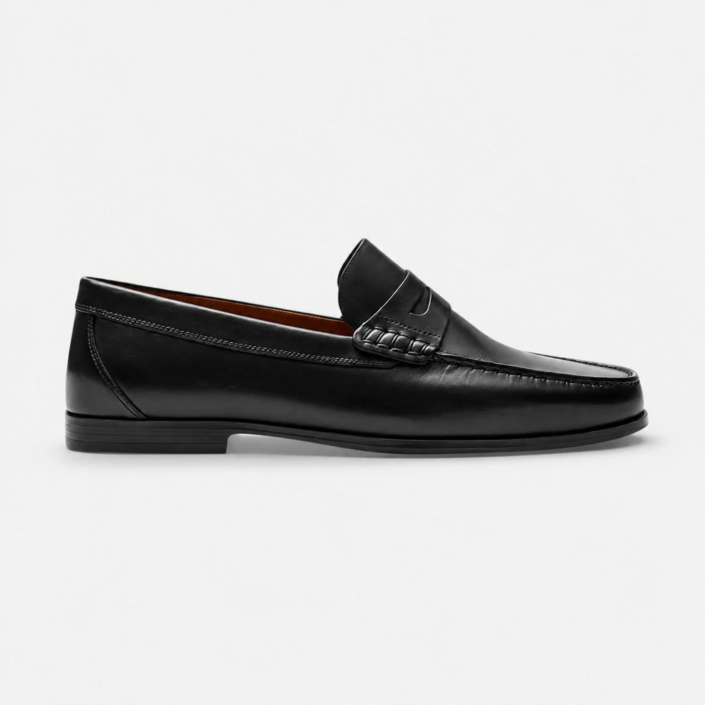 Mocassin en Cuir Noir Vernis à Talon | Nicolas