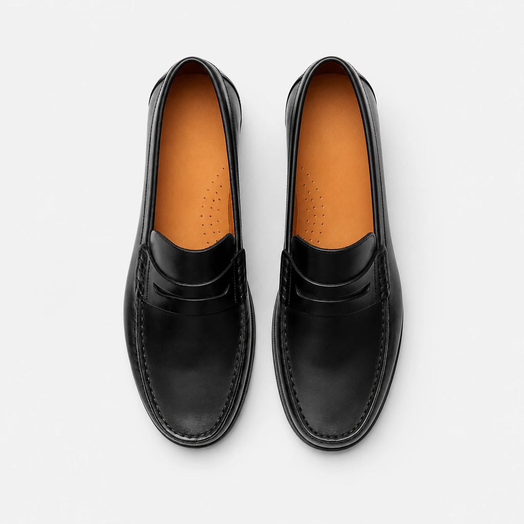 Mocassin en Cuir Noir Vernis à Talon | Nicolas
