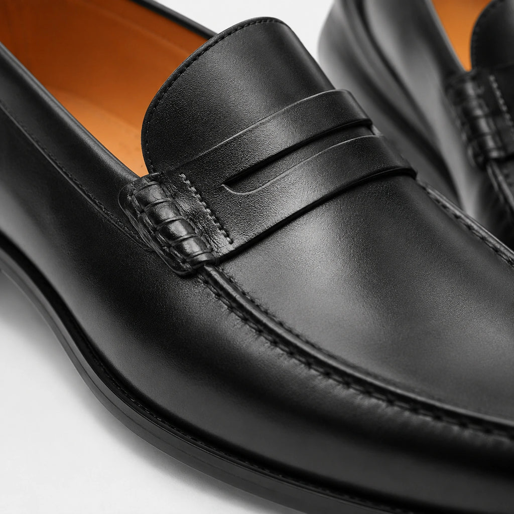 Mocassin en Cuir Noir Vernis à Talon | Nicolas