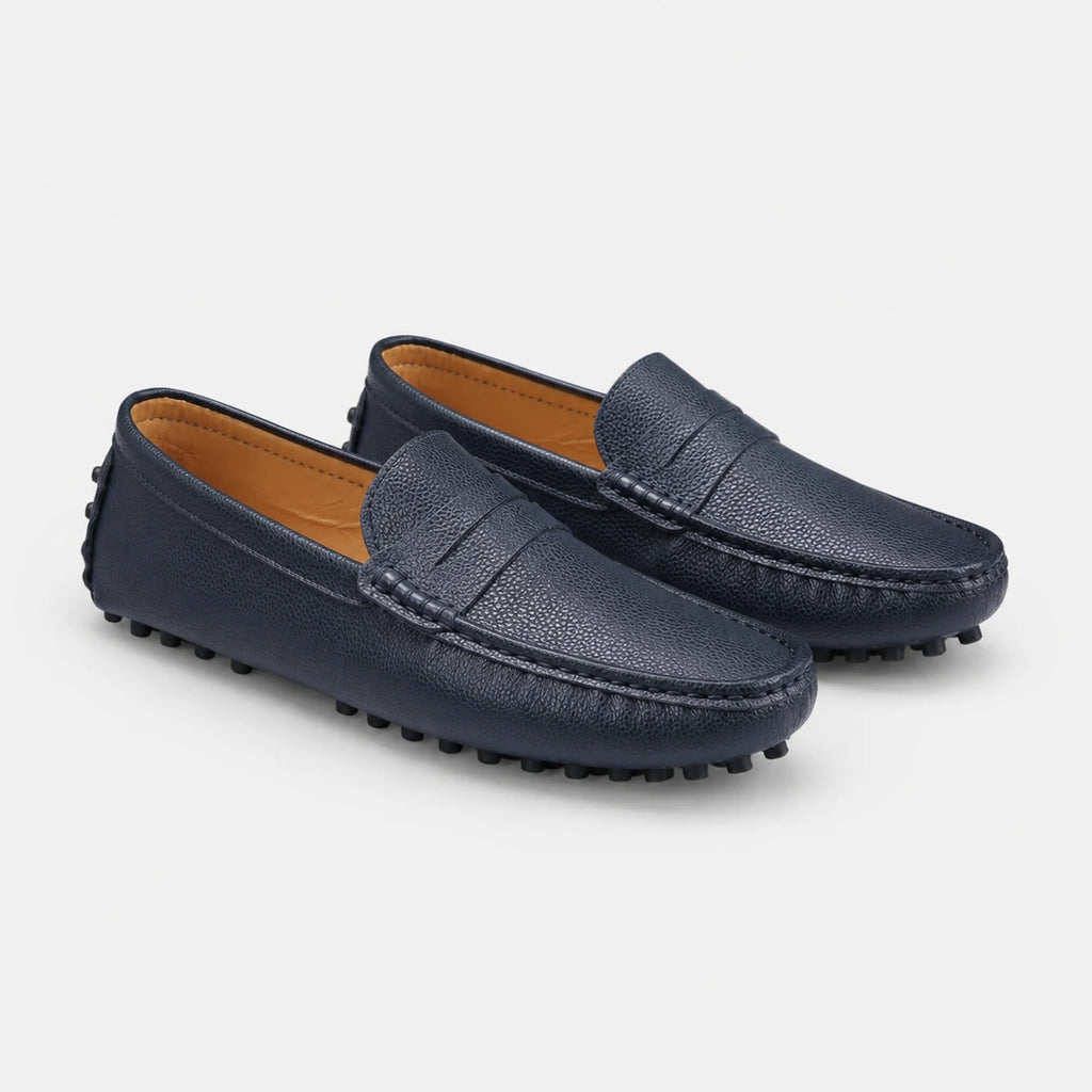 Mocassin pour Bateau en Cuir Vernis Bleu Marine Homme | Noé