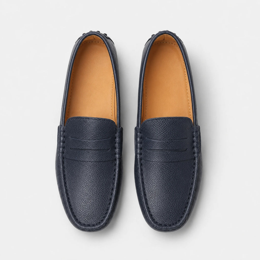 Mocassin pour Bateau en Cuir Vernis Bleu Marine Homme | Noé