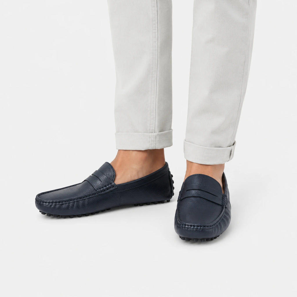 Mocassin pour Bateau en Cuir Vernis Bleu Marine Homme | Noé
