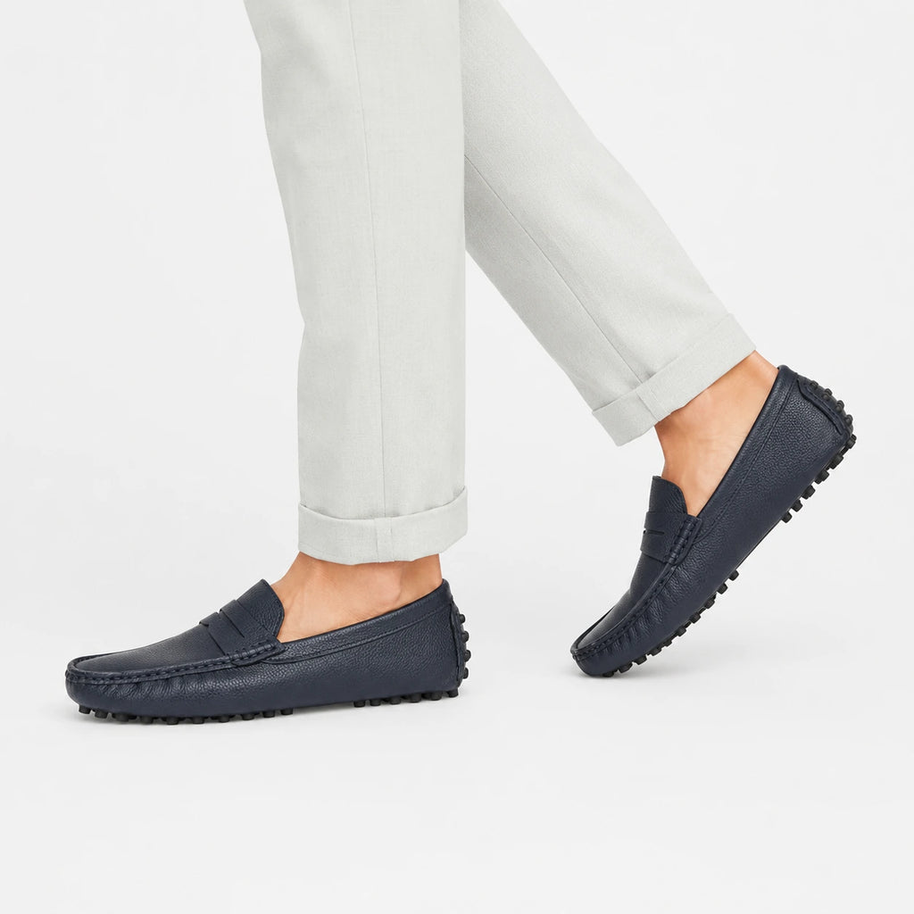 Mocassin pour Bateau en Cuir Vernis Bleu Marine Homme | Noé