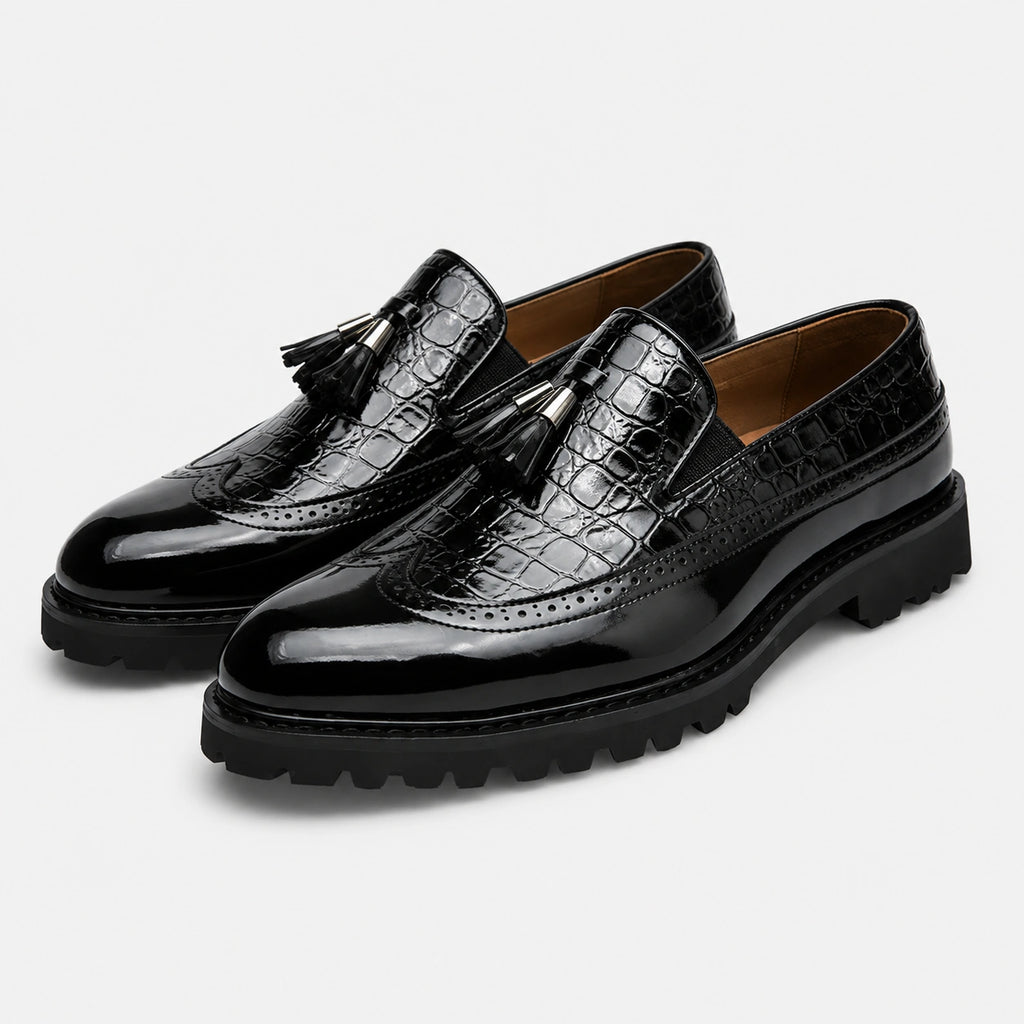 Mocassin en Cuir Noir Vernis à Motifs Compensé pour Homme | Norbert