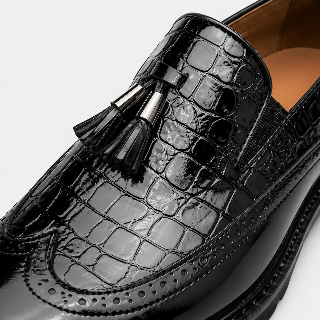 Mocassin en Cuir Noir Vernis à Motifs Compensé pour Homme | Norbert