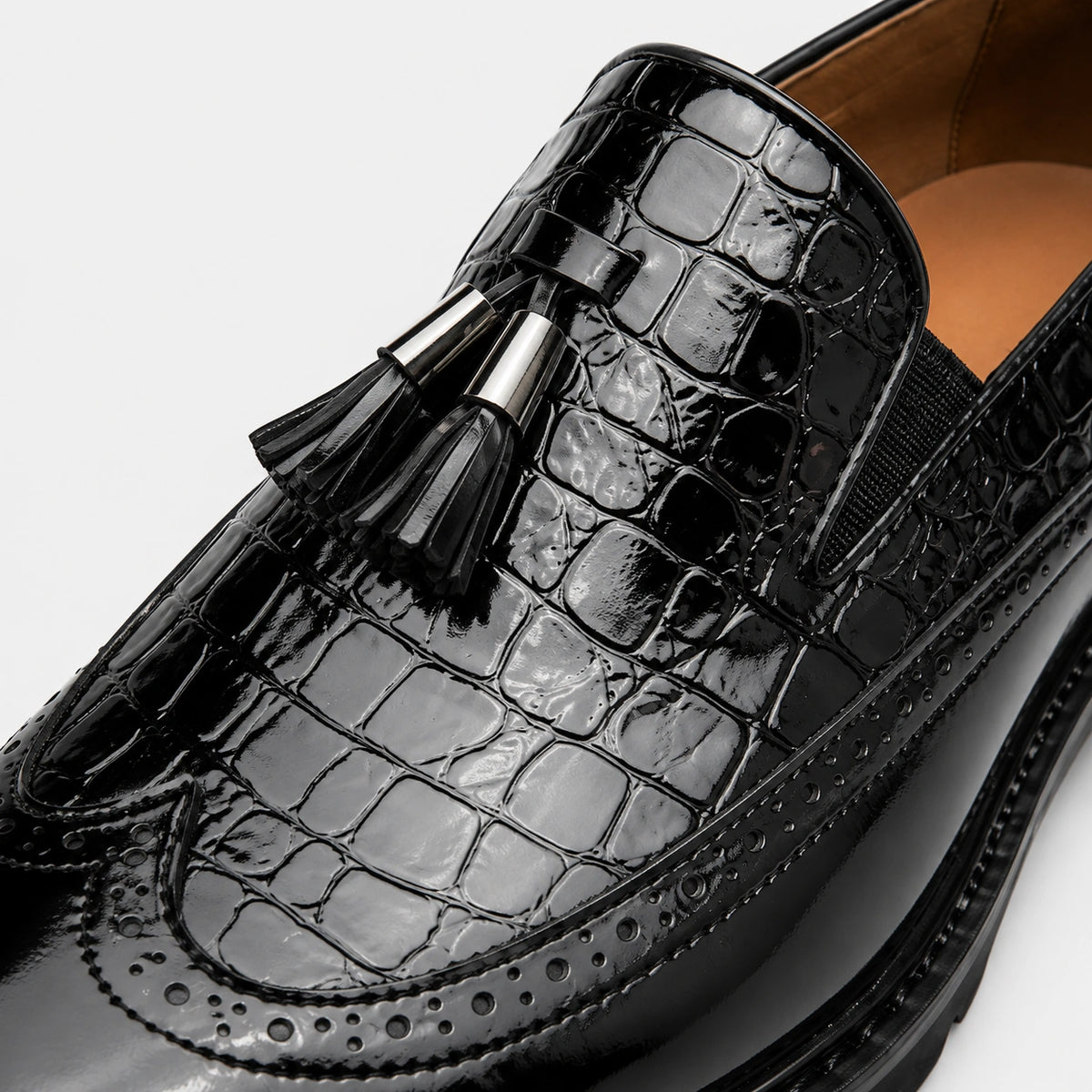 Mocassin en Cuir Noir Vernis à Motifs Compensé pour Homme | Norbert