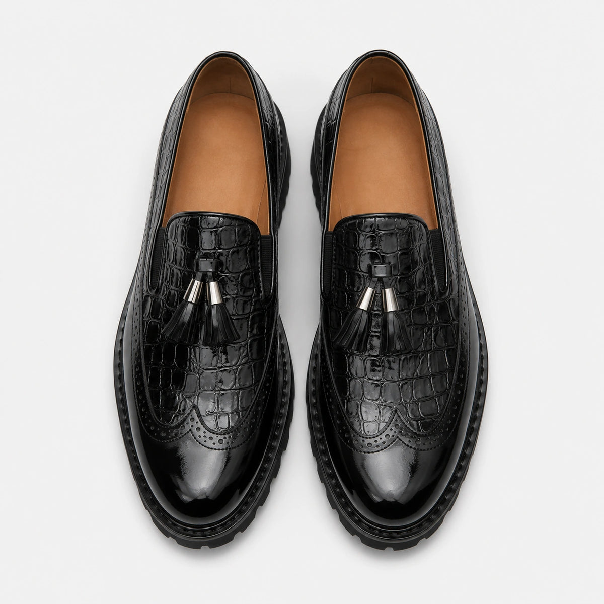 Mocassin en Cuir Noir Vernis à Motifs Compensé pour Homme | Norbert