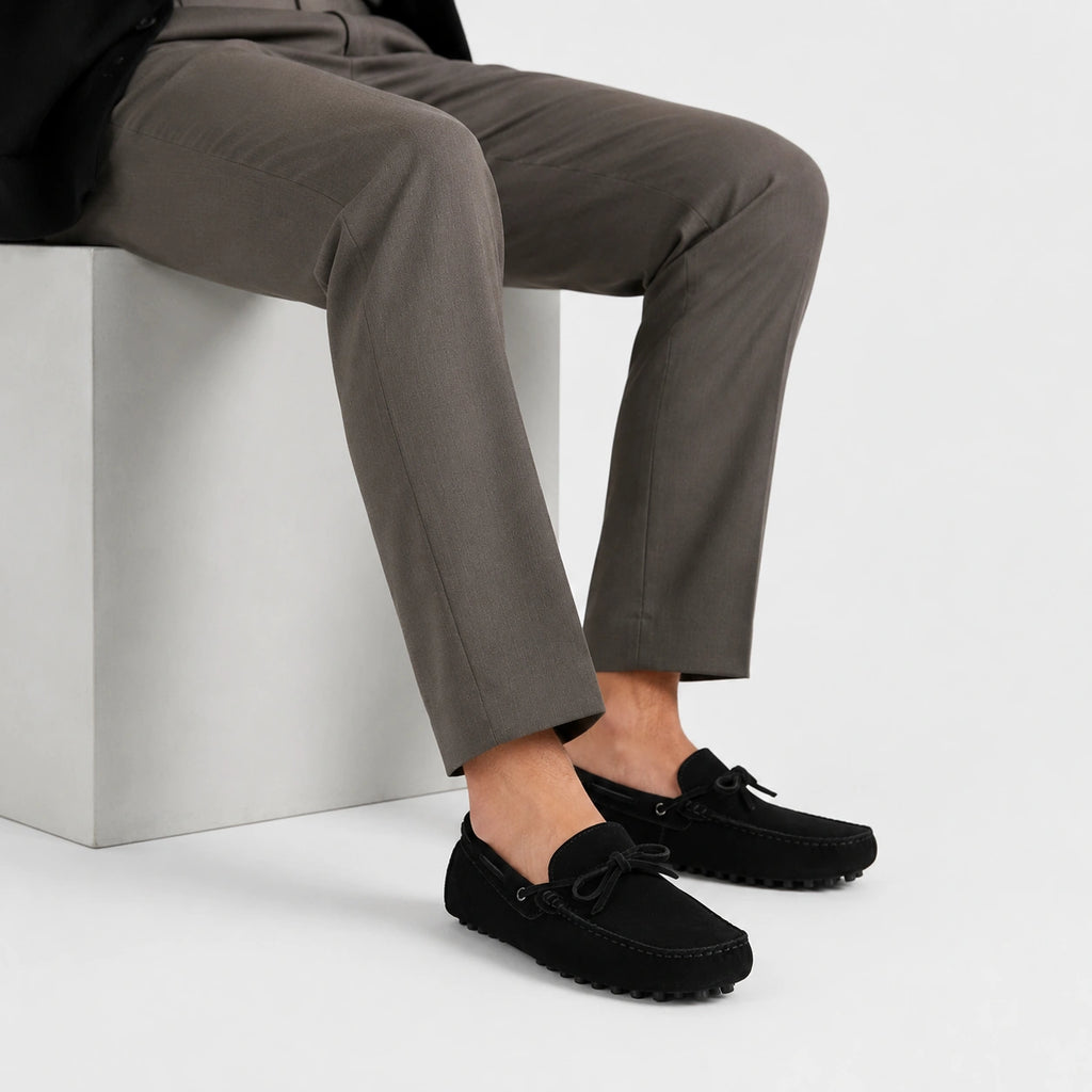 Mocassin en Nubuck Noir à Lacet pour Homme | Patrick