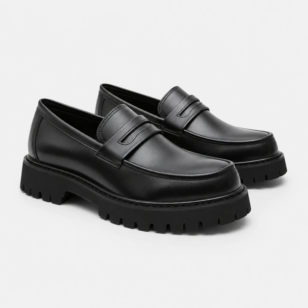 Mocassin Plateforme en Cuir Noir Mat pour Homme | Romain