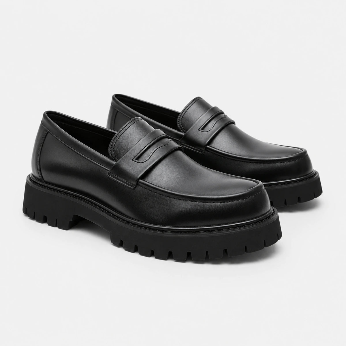 Mocassin Plateforme en Cuir Noir Mat pour Homme | Romain