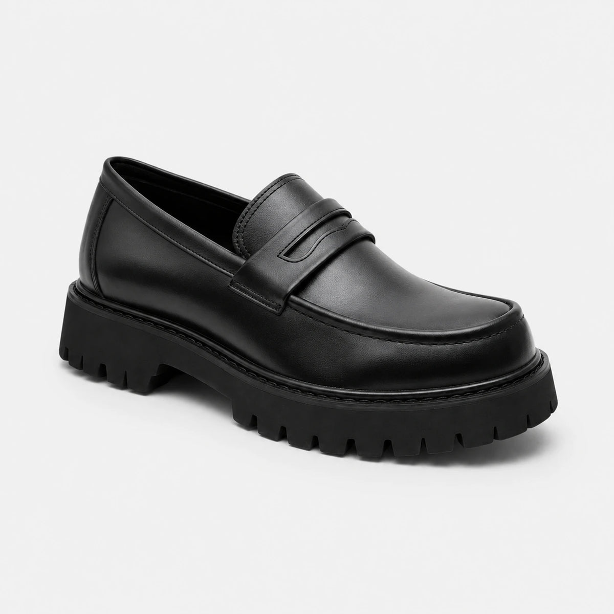 Mocassin Plateforme en Cuir Noir Mat pour Homme | Romain