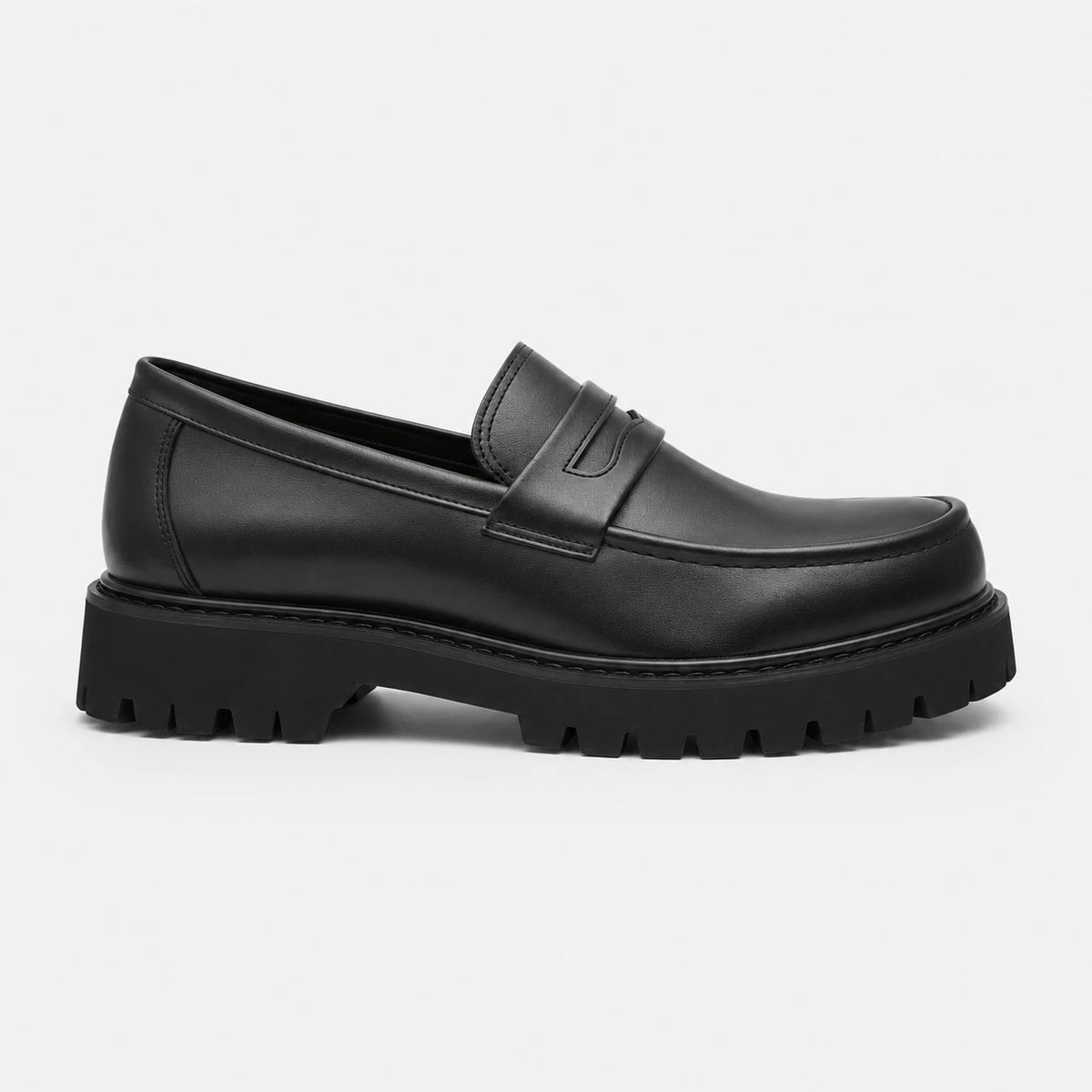 Mocassin Plateforme en Cuir Noir Mat pour Homme | Romain