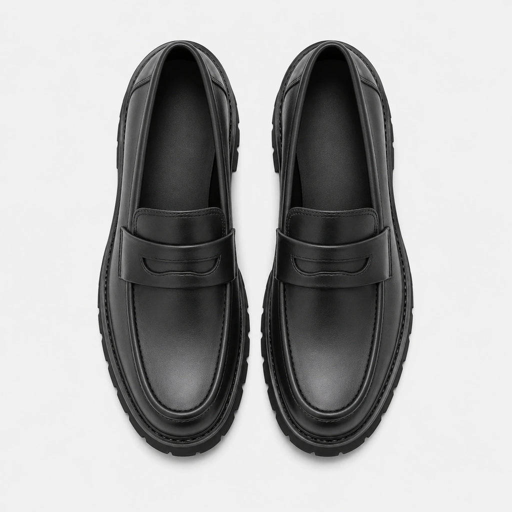 Mocassin Plateforme en Cuir Noir Mat pour Homme | Romain