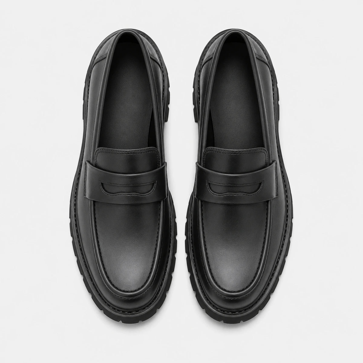 Mocassin Plateforme en Cuir Noir Mat pour Homme | Romain