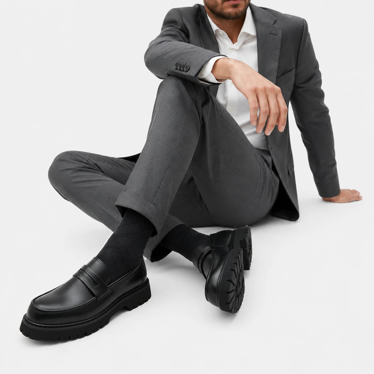 Mocassin Plateforme en Cuir Noir Mat pour Homme | Romain
