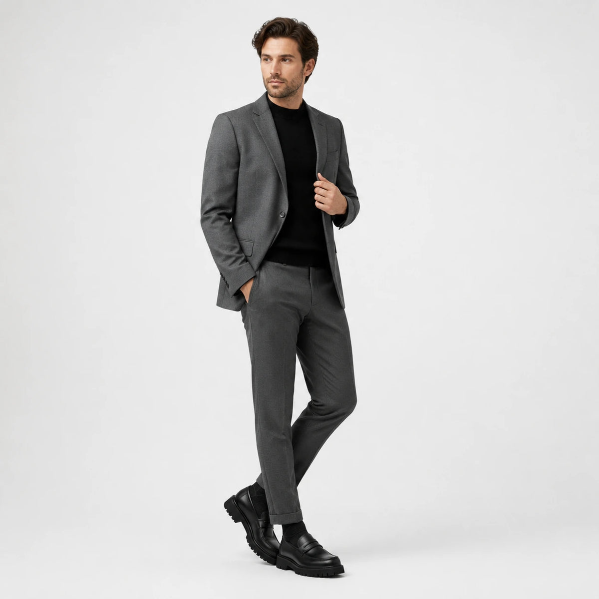 Mocassin Plateforme en Cuir Noir Mat pour Homme | Romain