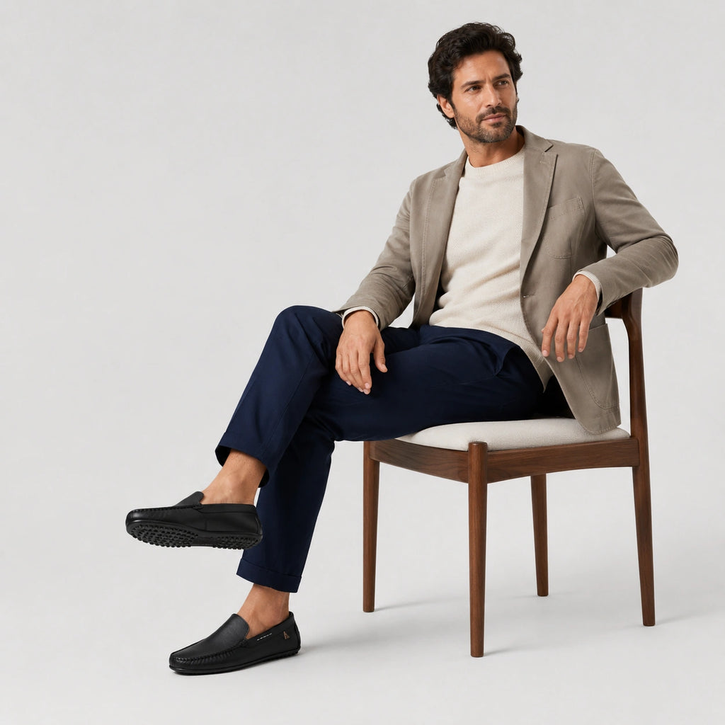 Mocassin en Cuir Noir pour Bateau Homme | Rufin