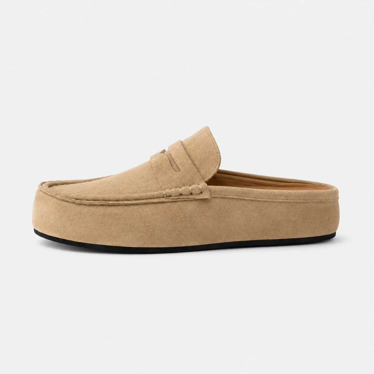 Chausson Mocassin Mule Ouvert en Daim Beige | Sasha