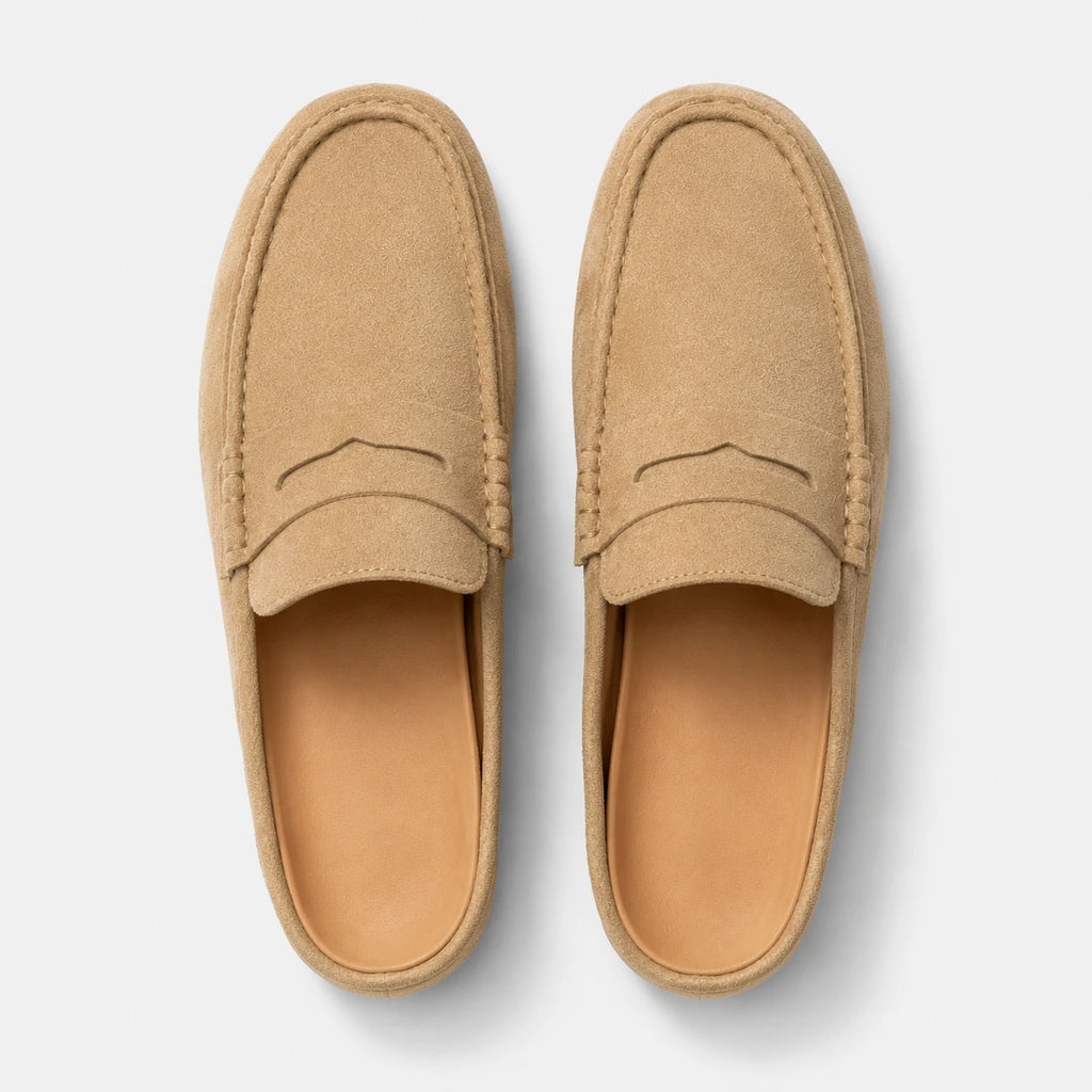 Chausson Mocassin Mule Ouvert en Daim Beige | Sasha