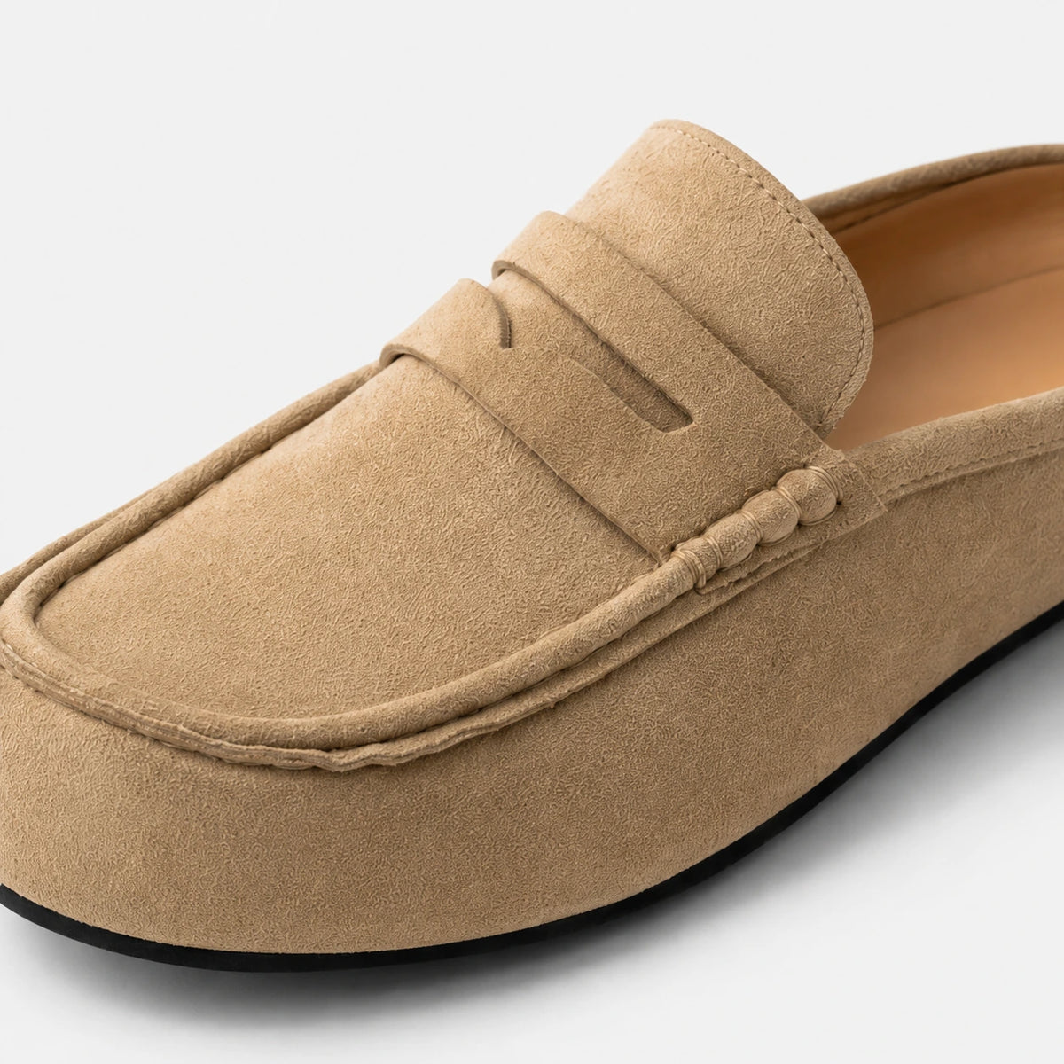Chausson Mocassin Mule Ouvert en Daim Beige | Sasha