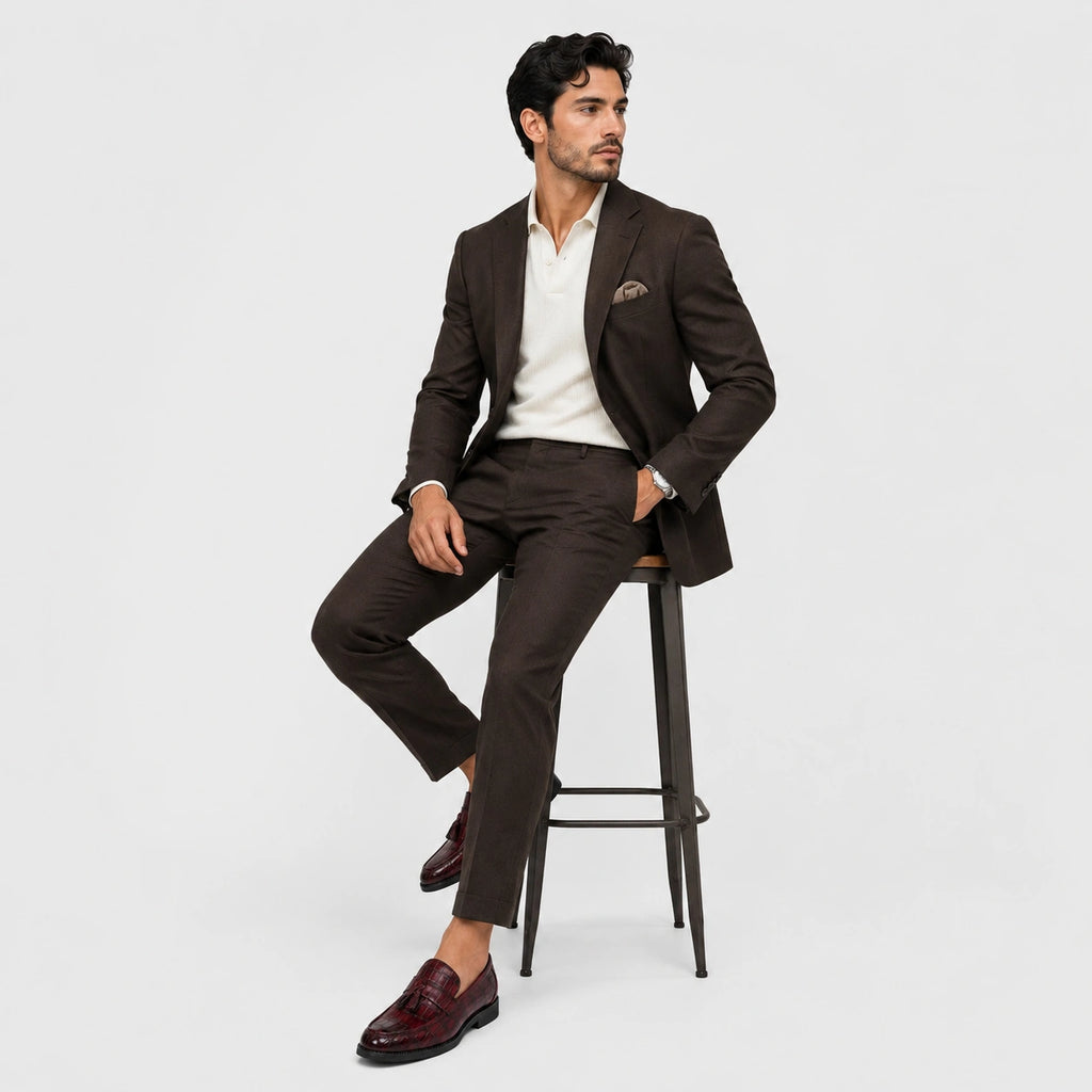 Mocassin Habillé Rouge Bordeaux à Glands Cuir Crocodile Homme | Serge