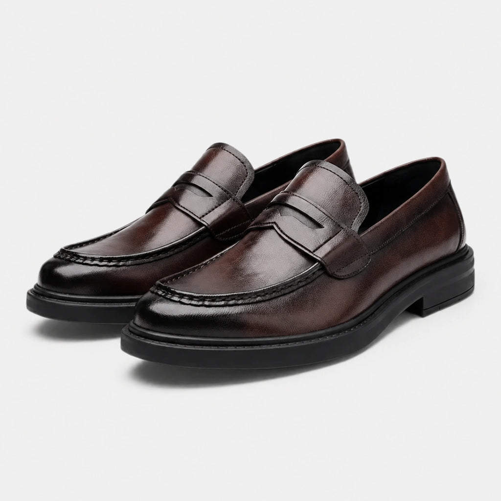 Mocassin Homme à Talon en Cuir Vintage Marron Foncé Vernis | Timeo