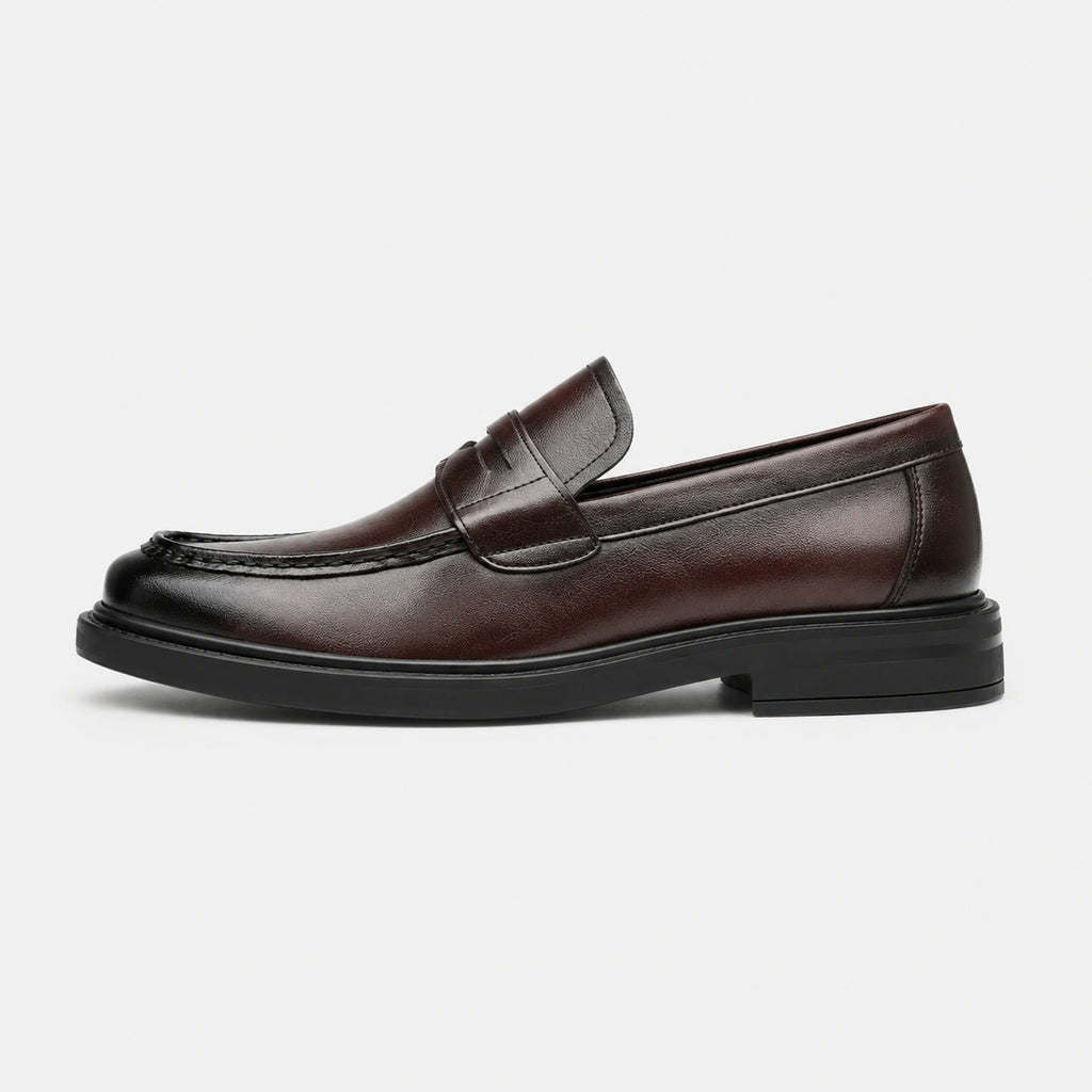 Mocassin Homme à Talon en Cuir Vintage Marron Foncé Vernis | Timeo