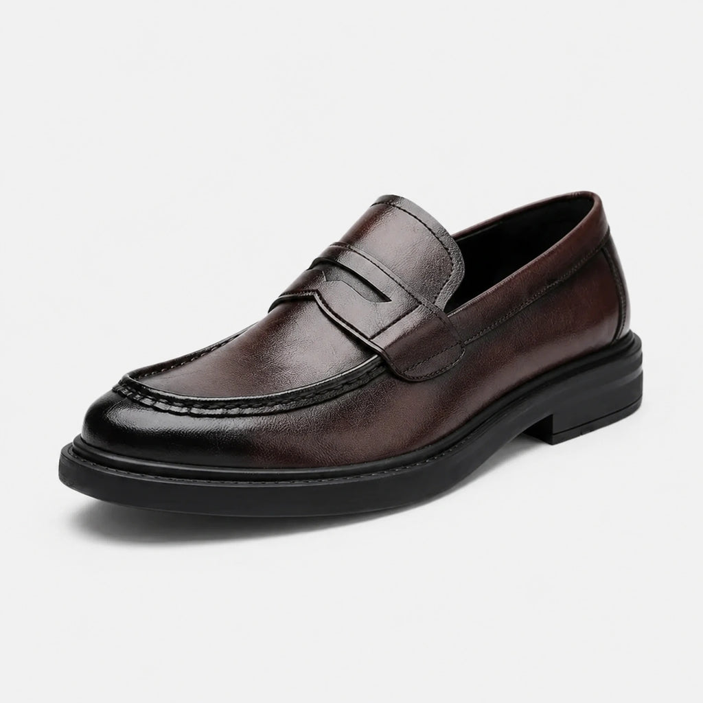 Mocassin Homme à Talon en Cuir Vintage Marron Foncé Vernis | Timeo