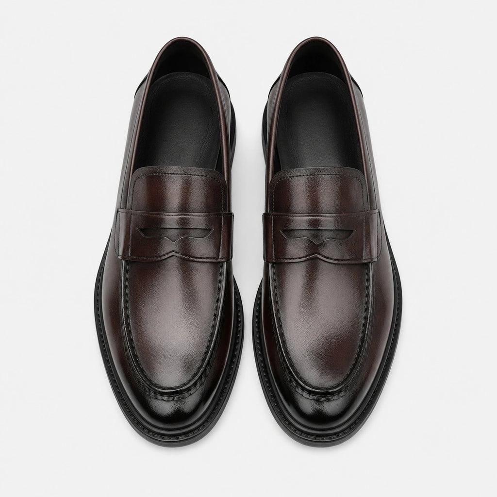 Mocassin Homme à Talon en Cuir Vintage Marron Foncé Vernis | Timeo