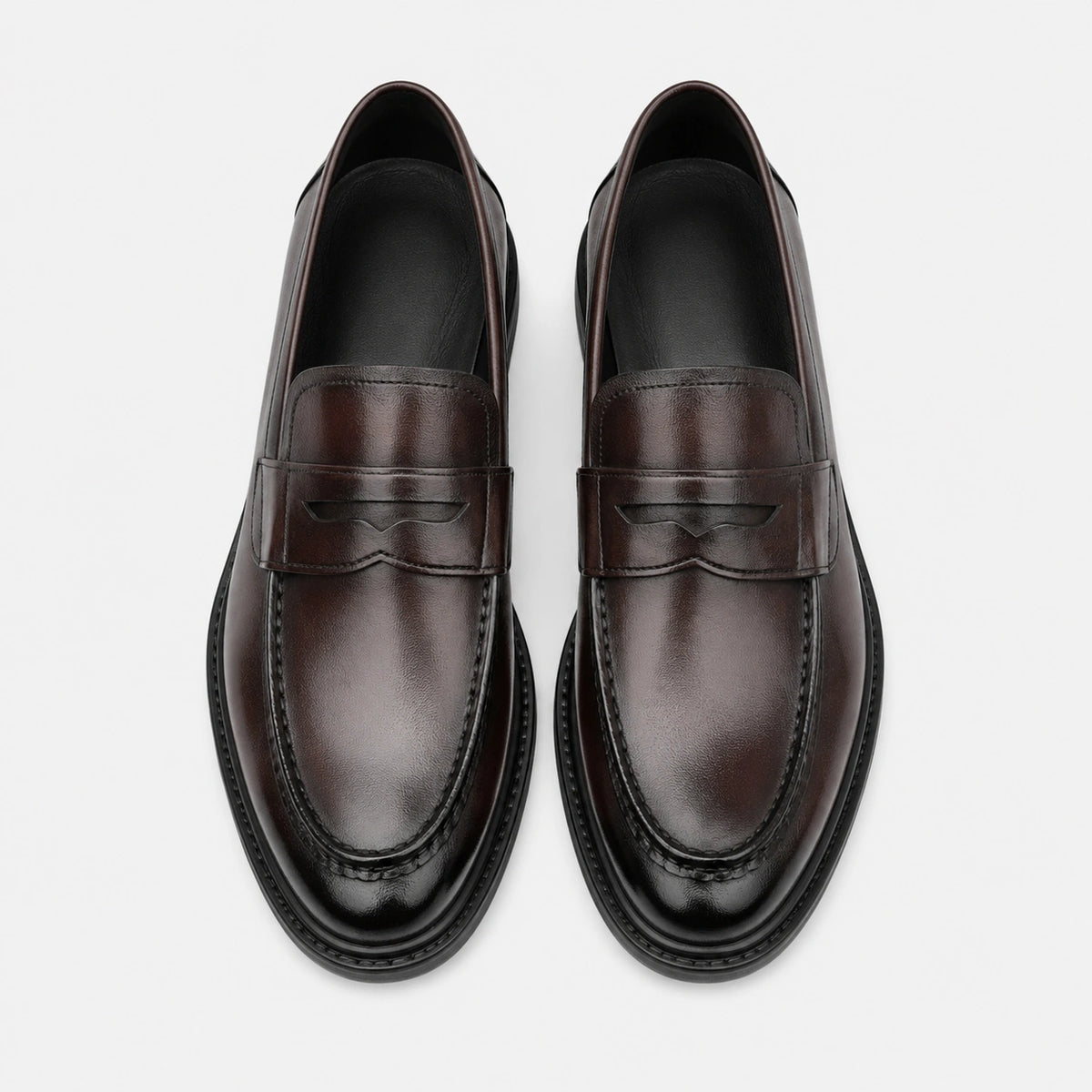 Mocassin Homme à Talon en Cuir Vintage Marron Foncé Vernis | Timeo